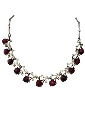 Vintage Coro ClearRhinestone Red Moonglow Stone ChorkerNecklace Signed